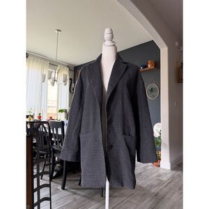 Zara Woman Striped Blazer Grey Pockets Long Casual Wool S Layering